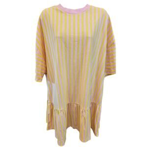 Asos 12P 12 PETITE striped ruffle shirt dress tunic short sleeve NWOT casual